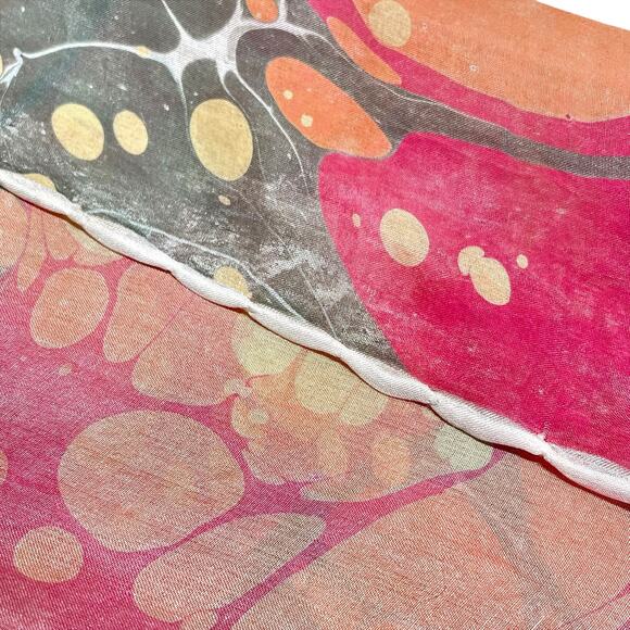Exquisite Water Marbled Silk Chiffon Scarf in Orange Pink Gray Gold 12.25"x59.5" - Picture 6 of 6